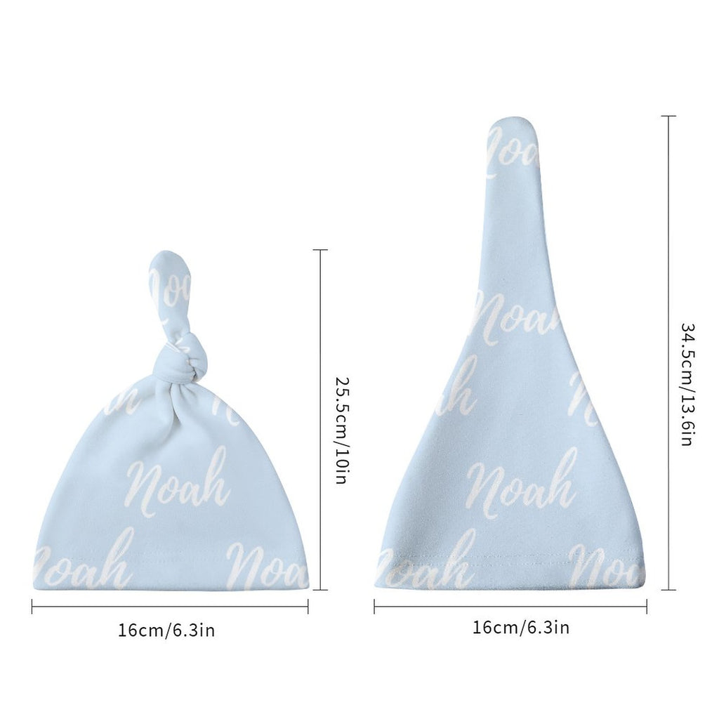 Personalized Baby Knot Hats – Set of 2 Soft Double-Faced Beanies with Name Blue Collection