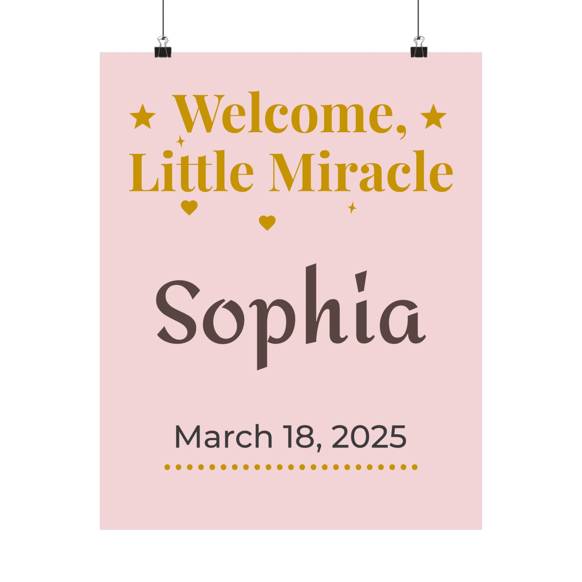 Personalized Nursery Poster – "Welcome, Little Miracle"