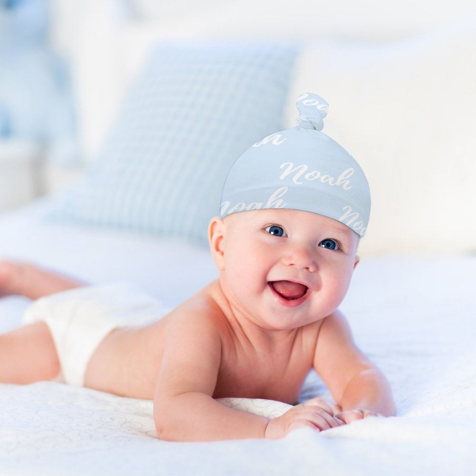 Personalized Baby Knot Hats – Set of 2 Soft Double-Faced Beanies with Name Blue Collection