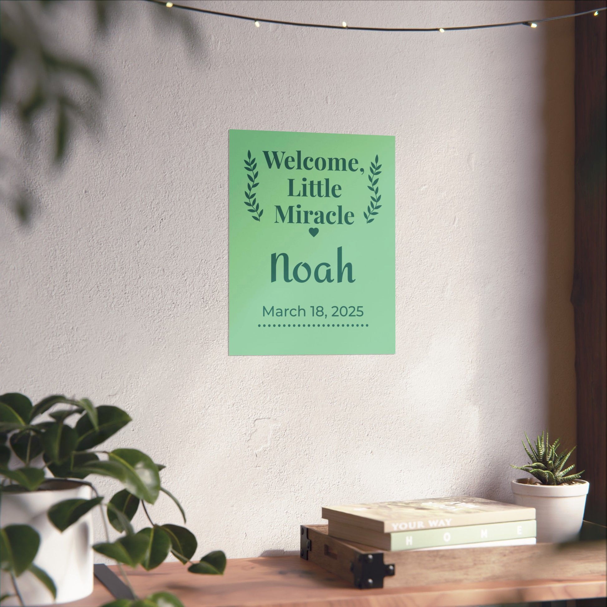 Personalized Nursery Poster – "Sage Boho Welcome"