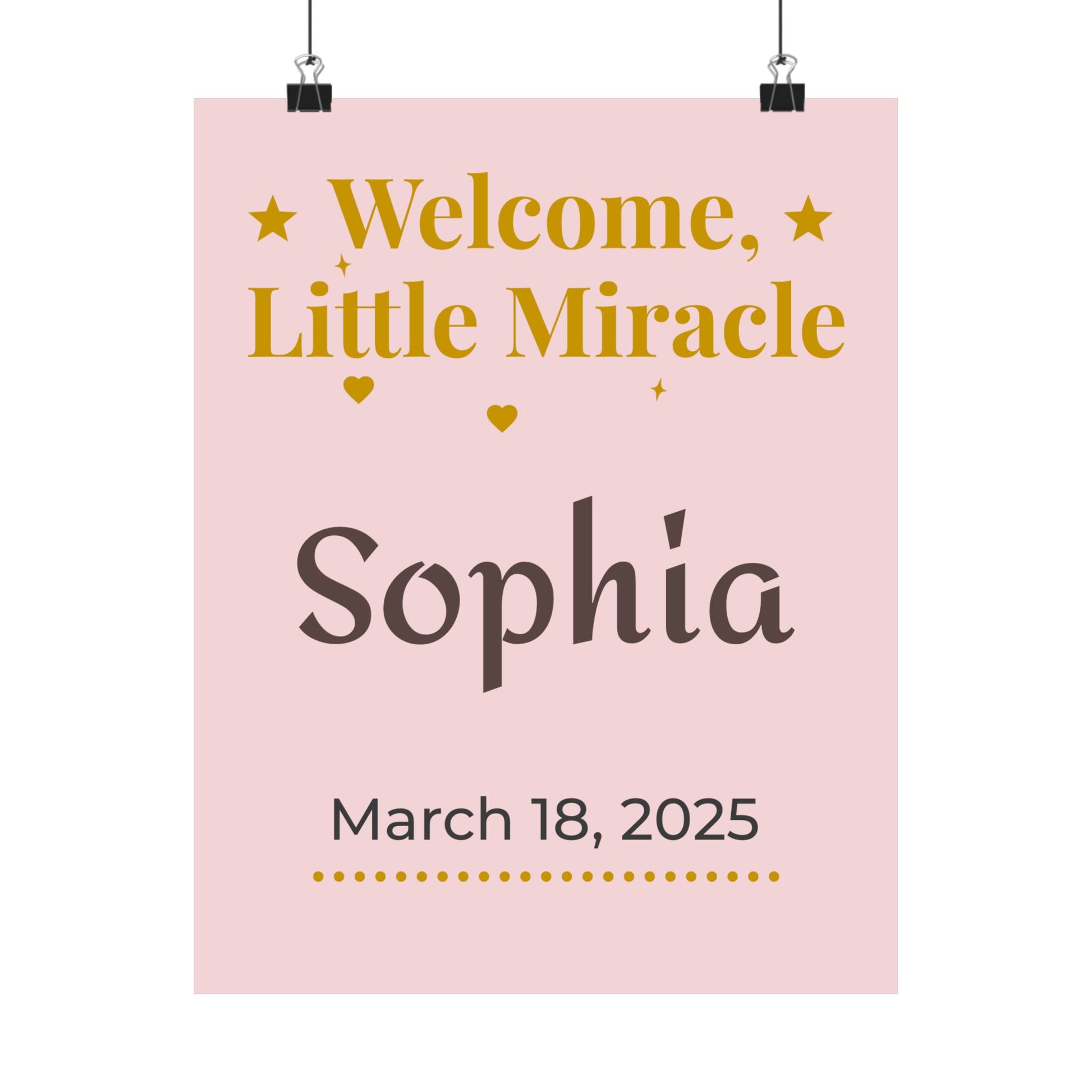 Personalized Nursery Poster – "Welcome, Little Miracle"