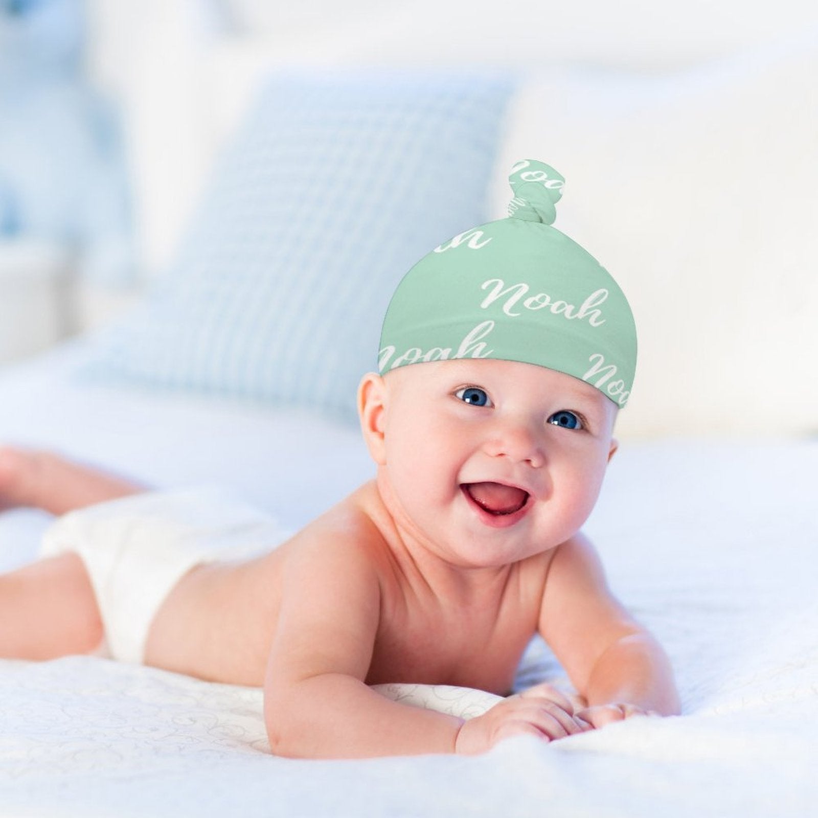 Personalized Baby Knot Hats – Set of 2 Soft Double-Faced Beanies with Name Green Collection