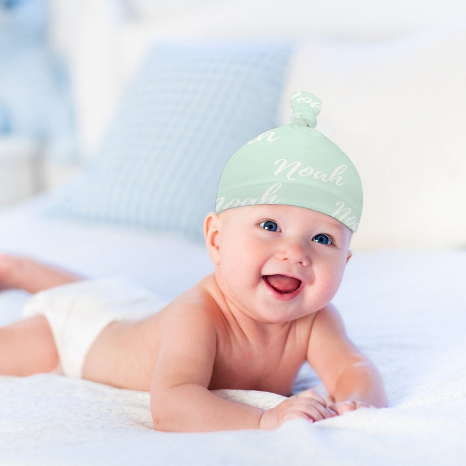 Personalized Baby Knot Hats – Set of 2 Soft Double-Faced Beanies with Name Green Collection
