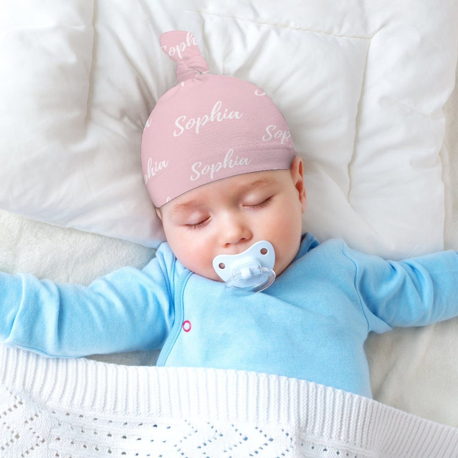 Personalized Baby Knot Hats – Set of 2 Soft Double-Faced Beanies with Name Pink Collection