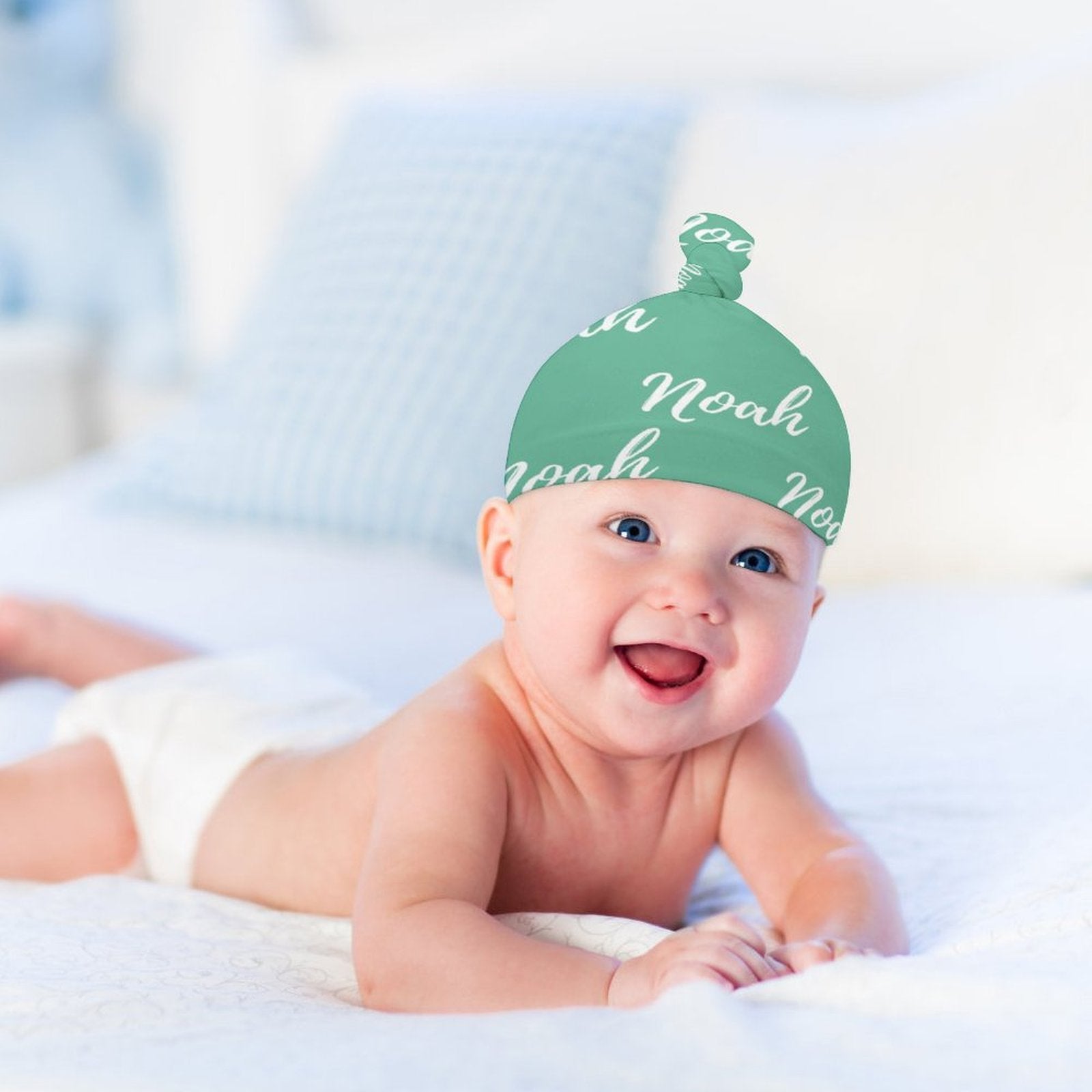 Personalized Baby Knot Hats – Set of 2 Soft Double-Faced Beanies with Name Green Collection