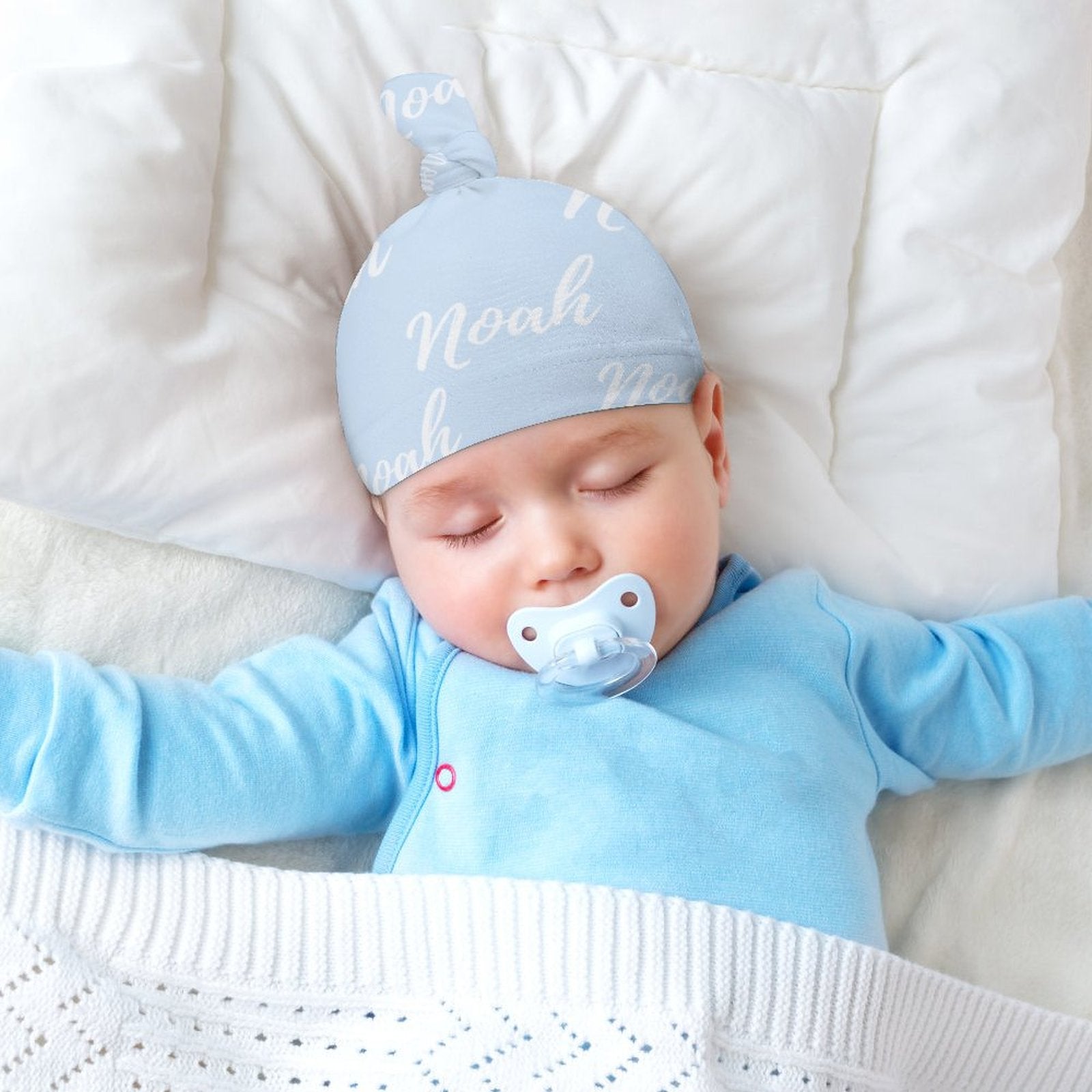Personalized Baby Knot Hats – Set of 2 Soft Double-Faced Beanies with Name Blue Collection
