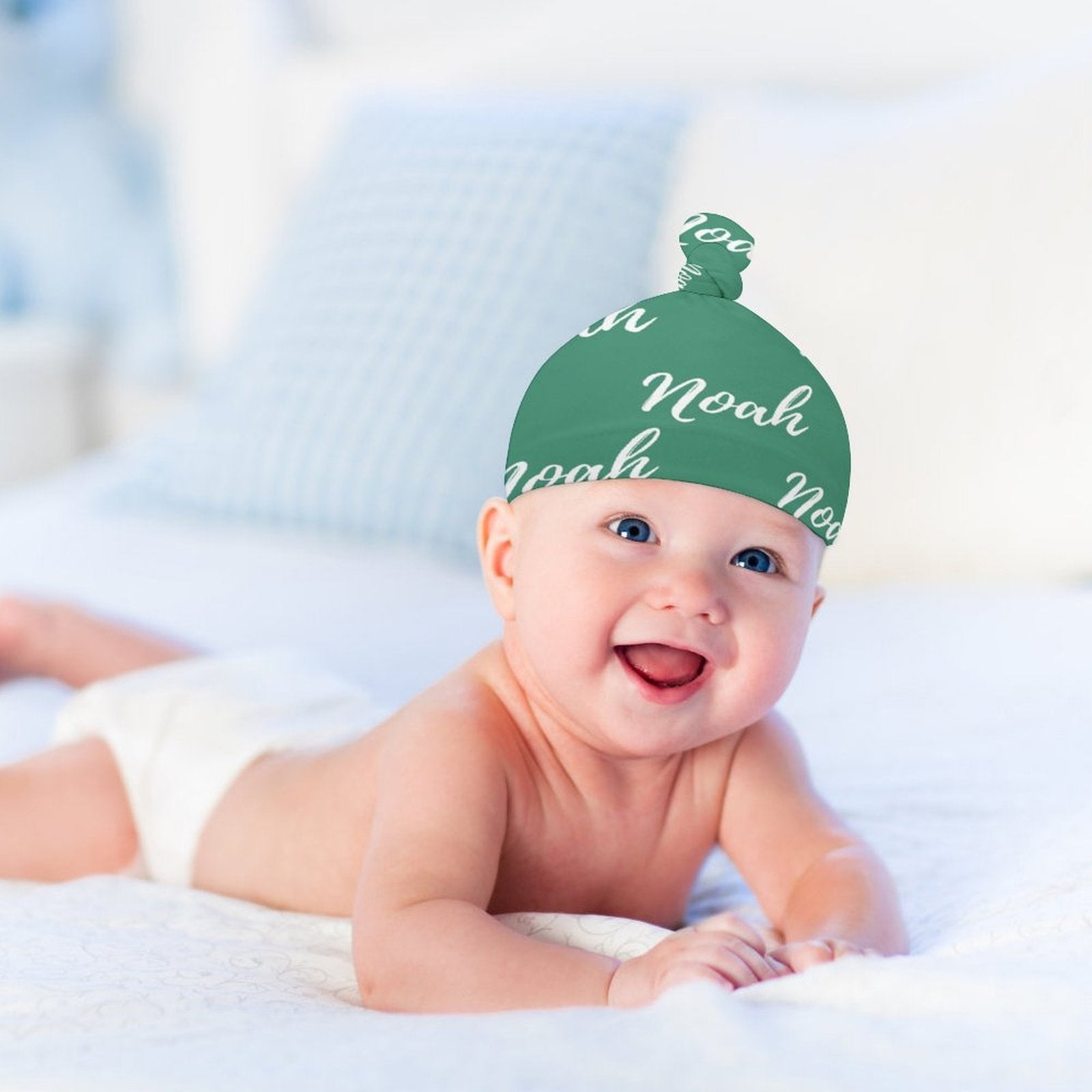 Personalized Baby Knot Hats – Set of 2 Soft Double-Faced Beanies with Name Green Collection